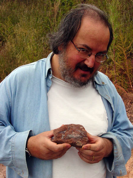 Fernando Abdala – co-discoverer of Arcusaurus, March 2006. He is pictured here with part of the skull. - arcu2